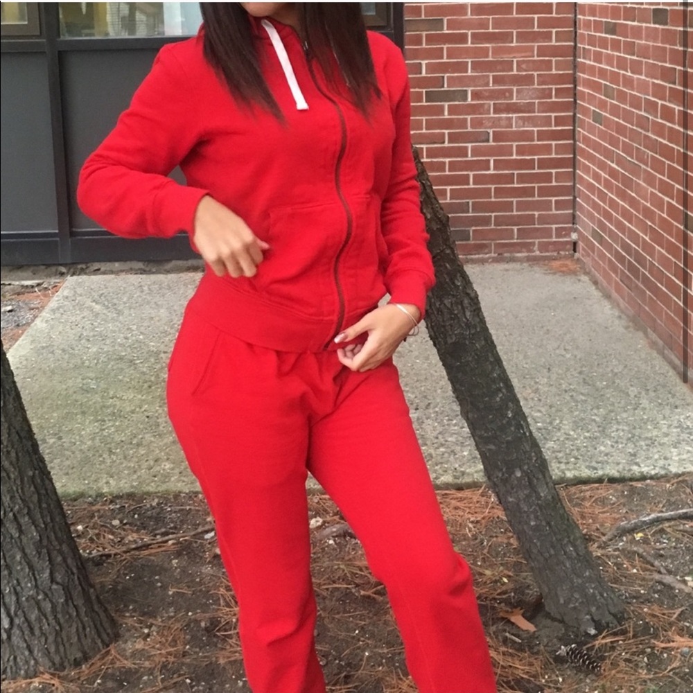 Men’s red polo sweat suit set